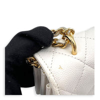 CC Charms Wallet On Chain White in Caviar Leather, Gold hardware