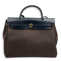 Herbag 31 Ebene/Noir Top Handle Bag in Canvas, Gold hardware