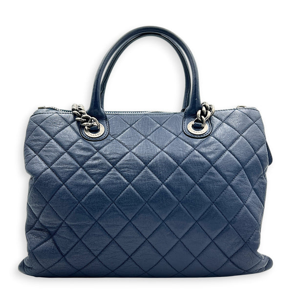CC Blue Top Handle Bag in Calfskin, Ruthenium hardware