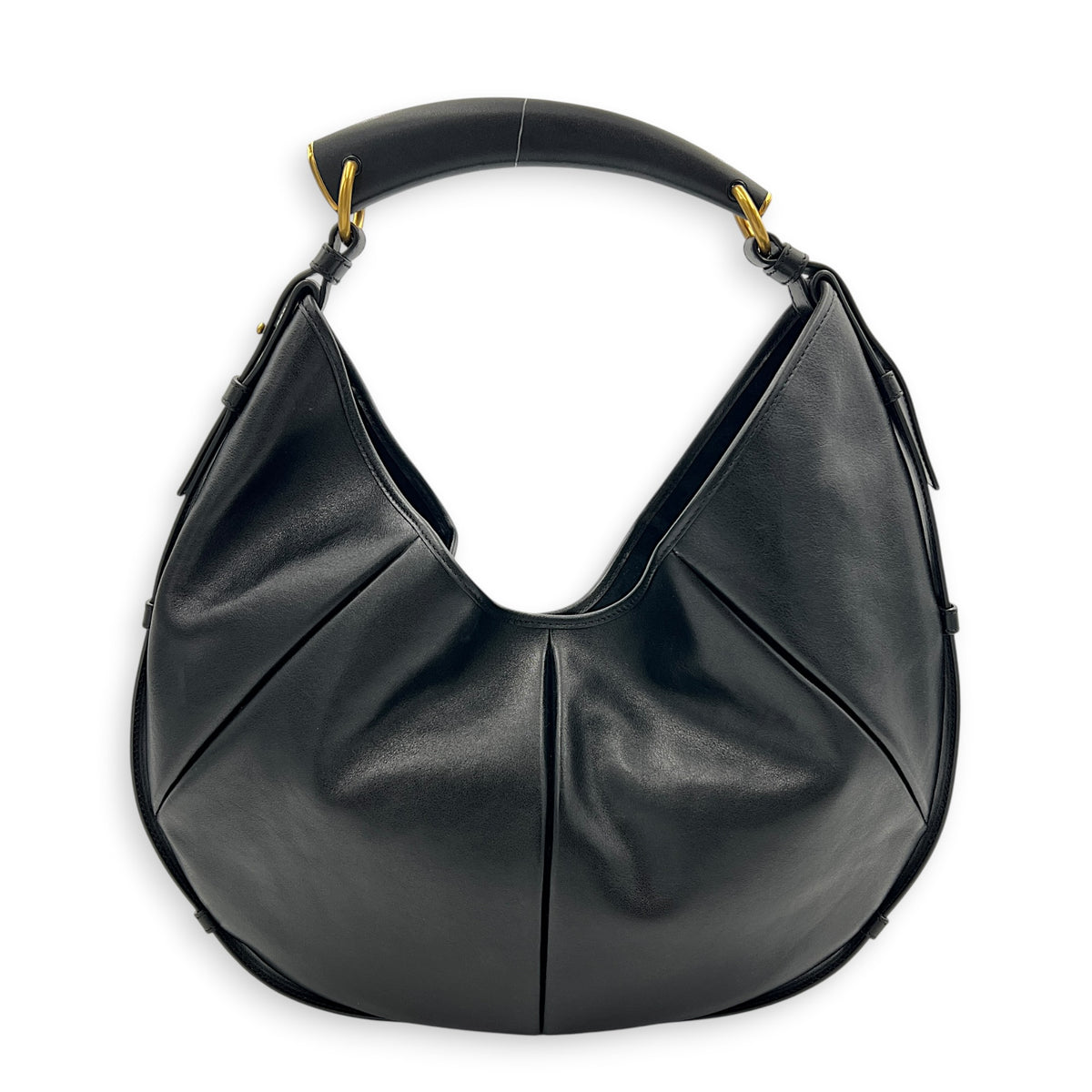 Mombasa Medium Black Shoulder Bag in Calfskin, Gold hardware