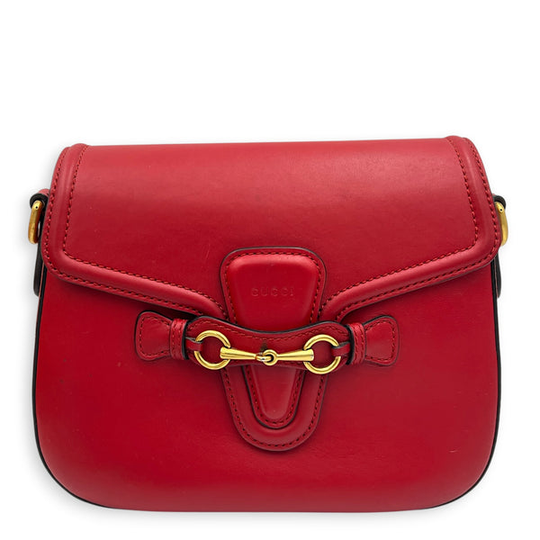 Lady Web Red Crossbody Bag in Calfskin, Gold hardware