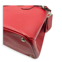 2 way Turnlock Red Top Handle Bag in Saffiano Leather, Silver hardware