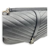 College Large Black Shoulder Bag in Calfskin, Silver hardware