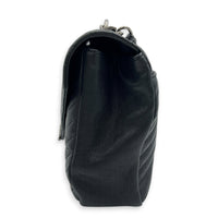 College Large Black Shoulder Bag in Calfskin, Silver hardware