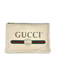 Logo Pouch White in Calfskin, Gold hardware