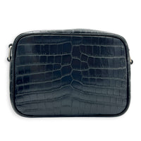Logo Crossbody Bag Black in Crocodile Embossed Calfskin, Silver hardware