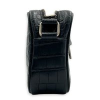 Logo Crossbody Bag Black in Crocodile Embossed Calfskin, Silver hardware