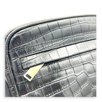 Logo Crossbody Bag Black in Crocodile Embossed Calfskin, Silver hardware