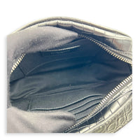 Logo Crossbody Bag Black in Crocodile Embossed Calfskin, Silver hardware