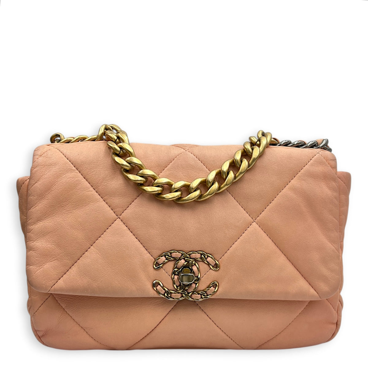 C19 Small Peach Shoulder Bag in Lambskin, Mixed hardware