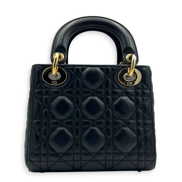Lady Dior Top Handle Bag Mini Black in Lambskin, Guilloche hardware