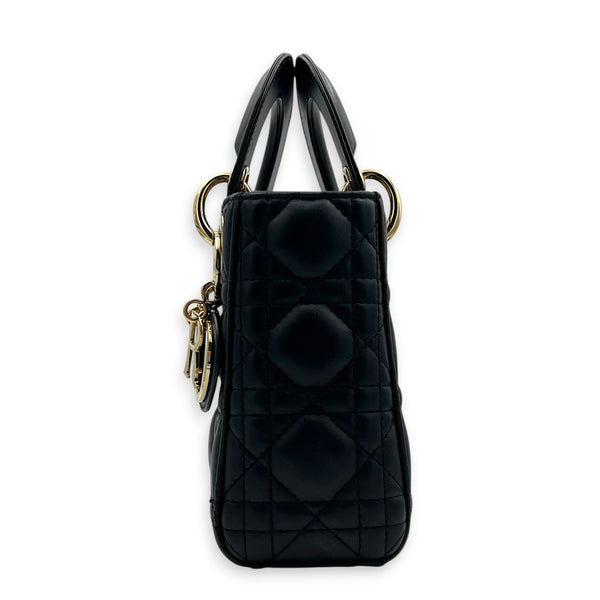 Lady Dior Top Handle Bag Mini Black in Lambskin, Guilloche hardware