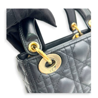 Lady Dior Top Handle Bag Mini Black in Lambskin, Guilloche hardware
