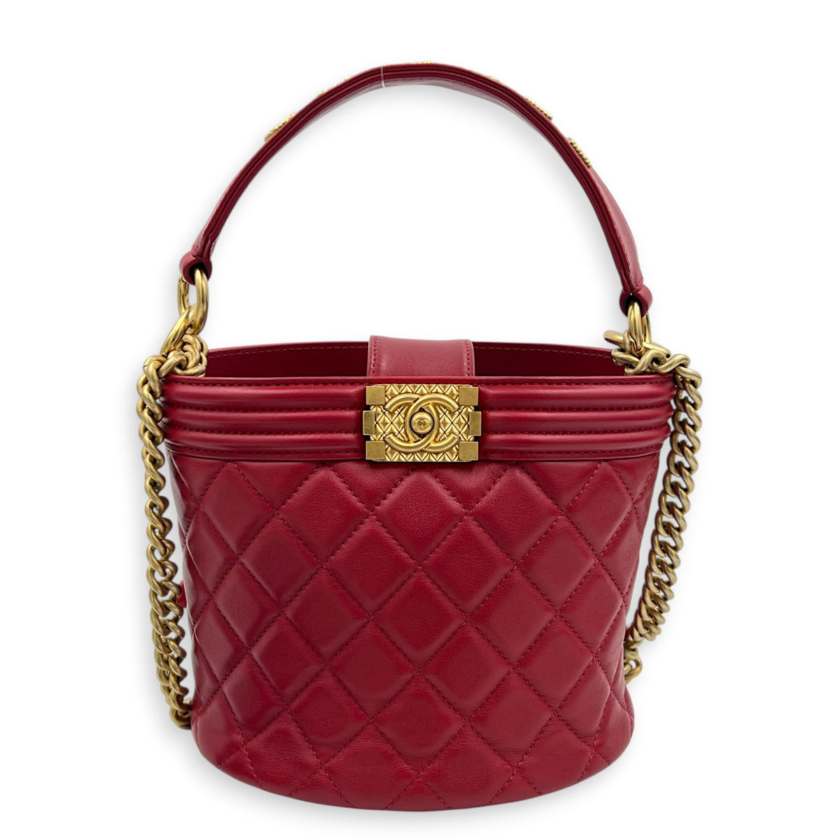 Boy Bucket Bag Red in Lambskin, Gold hardware