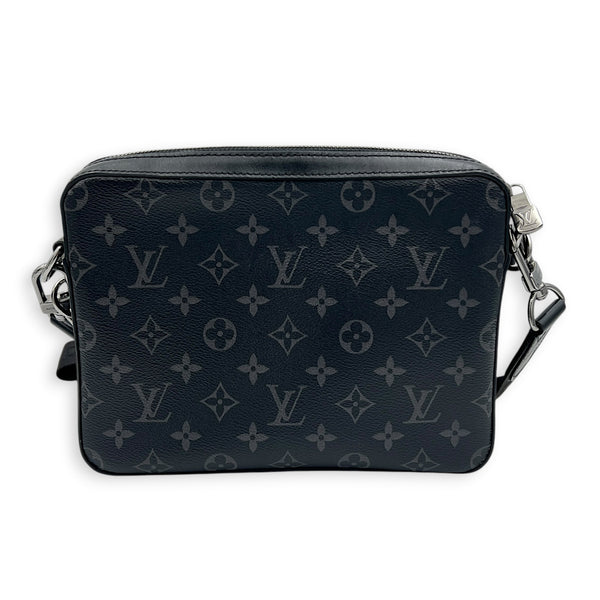 Trio Messenger  Crossbody Bag Black in Coated Canvas, Silver hardware