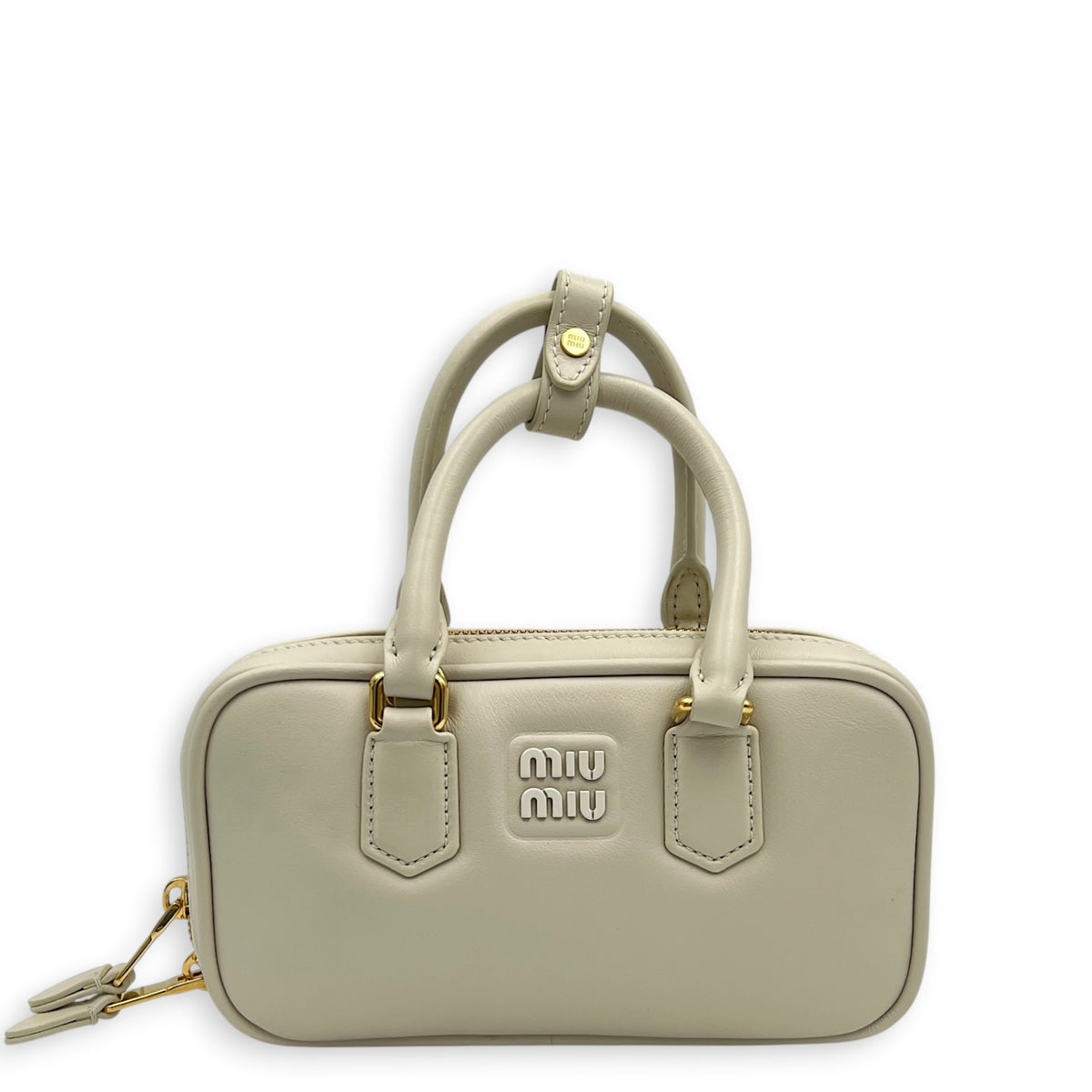 Arcadie Top Handle Bag Mini White in Calfskin, Gold hardware