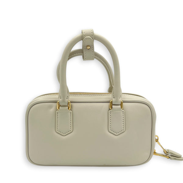 Arcadie Top Handle Bag Mini White in Calfskin, Gold hardware