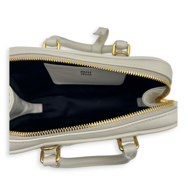 Arcadie Top Handle Bag Mini White in Calfskin, Gold hardware