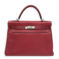 Kelly 32 Rouge H Top Handle Bag in Clemence, Palladium hardware