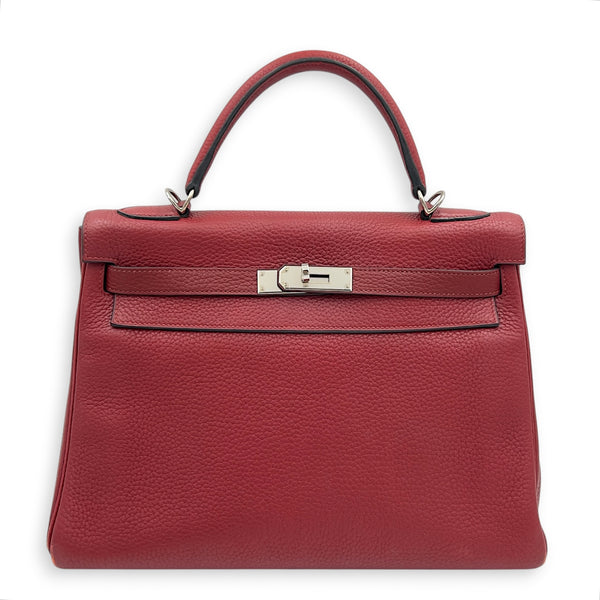 Kelly 32 Rouge H Top Handle Bag in Clemence, Palladium hardware