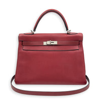 Kelly 32 Rouge H Top Handle Bag in Clemence, Palladium hardware