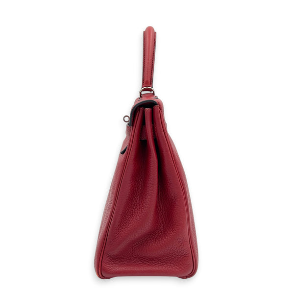 Kelly 32 Rouge H Top Handle Bag in Clemence, Palladium hardware