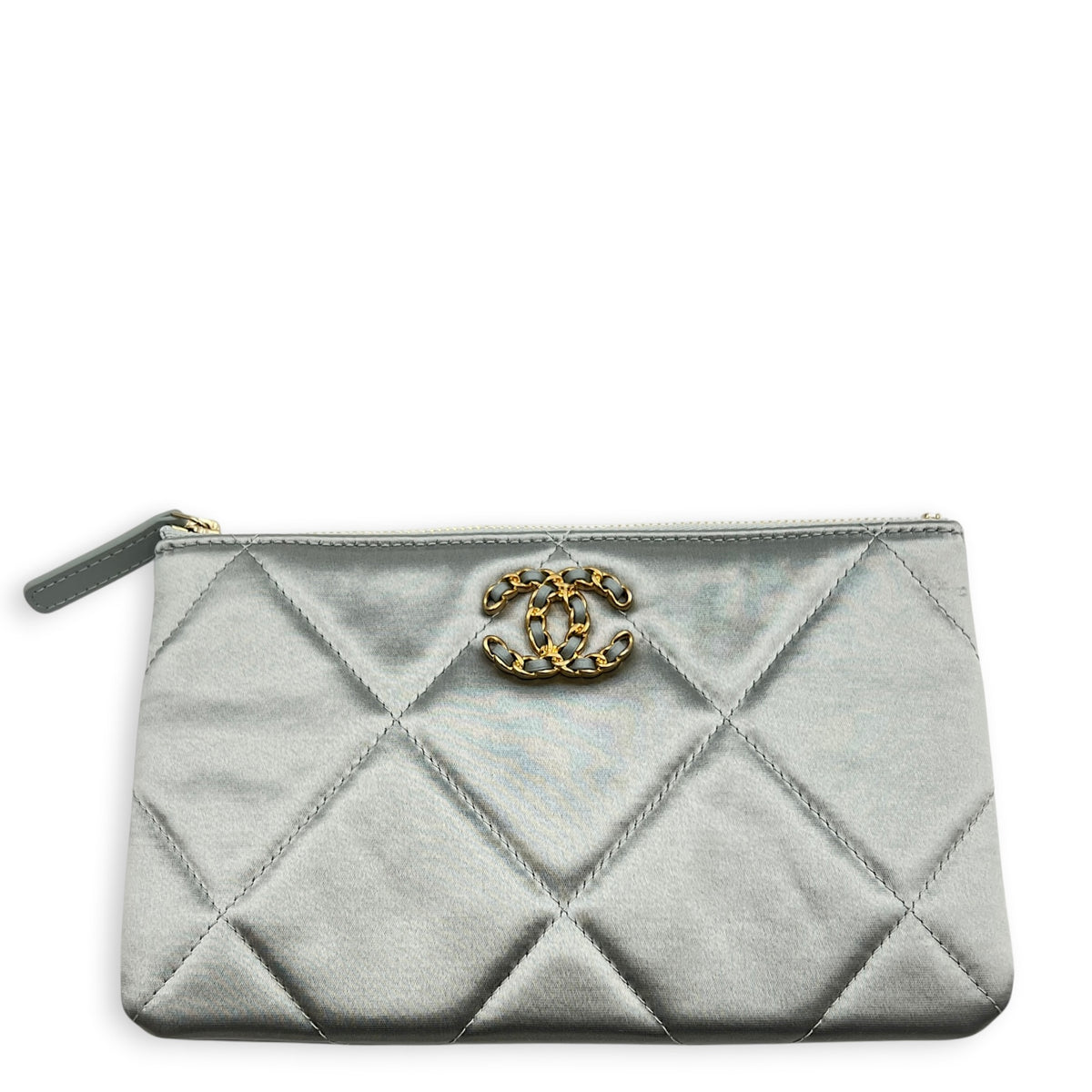 C19 Pouch Grey in Satin, Gold hardware