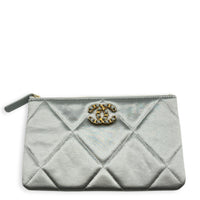 C19 Pouch Grey in Satin, Gold hardware