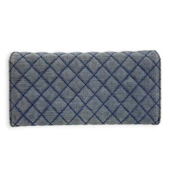 CC Flap Wallet On Chain Blue in Denim, Silver hardware