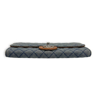 CC Flap Wallet On Chain Blue in Denim, Silver hardware
