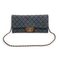 CC Flap Wallet On Chain Blue in Denim, Silver hardware