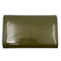 Logo Card Holder Green in Patent Leather, Silver hardware