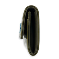 Logo Card Holder Green in Patent Leather, Silver hardware