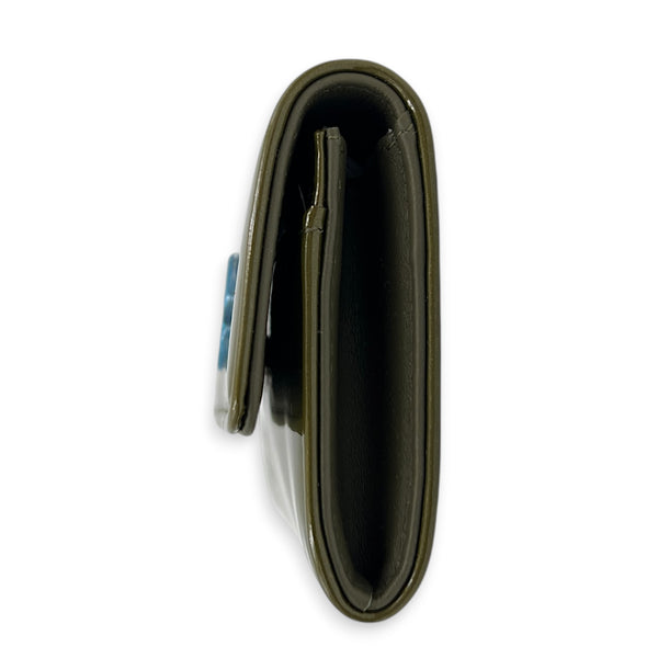 Logo Card Holder Green in Patent Leather, Silver hardware