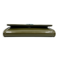 Logo Card Holder Green in Patent Leather, Silver hardware