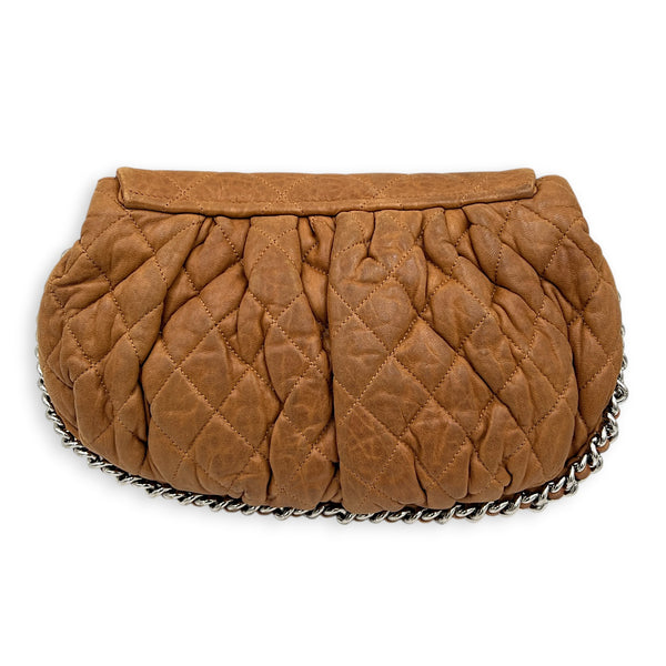 Chain Around Shoulder Bag Brown in Lambskin, Silver hardware