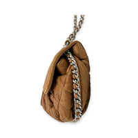 Chain Around Shoulder Bag Brown in Lambskin, Silver hardware