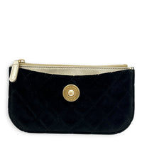 CC Pearl Quilted Ocase Zip Black Pouch in Velvet, Gold hardware
