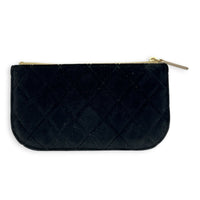 CC Pearl Quilted Ocase Zip Black Pouch in Velvet, Gold hardware