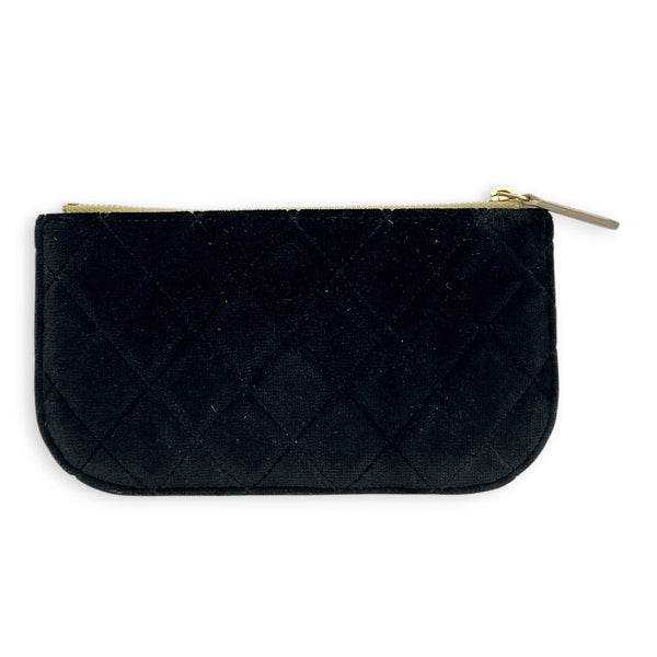 CC Pearl Quilted Ocase Zip Black Pouch in Velvet, Gold hardware