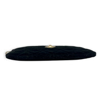 CC Pearl Quilted Ocase Zip Black Pouch in Velvet, Gold hardware