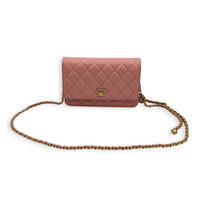 CC Pearl Crush Wallet On Chain Pink in Lambskin, Gold hardware