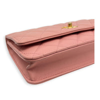 CC Pearl Crush Wallet On Chain Pink in Lambskin, Gold hardware
