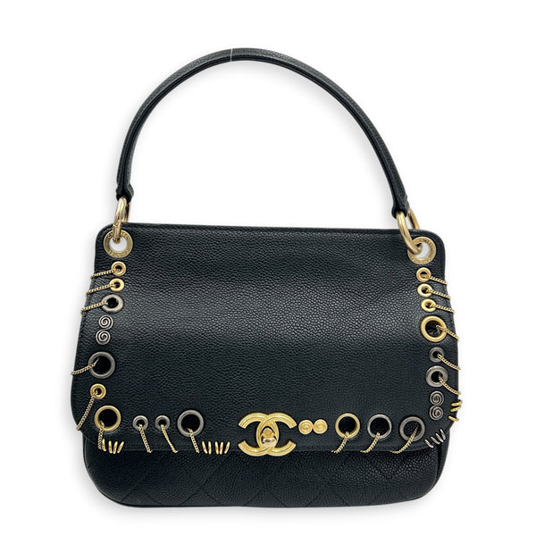 Piercing Chic Flap Top Handle Bag Black in Caviar Leather, Mixed hardware