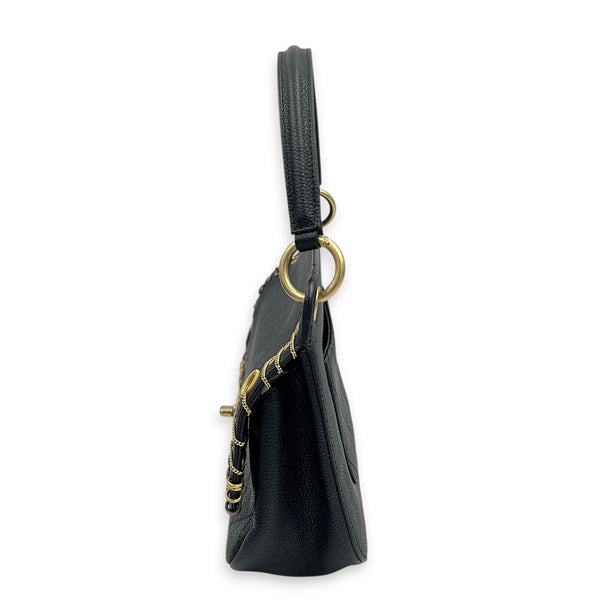 Piercing Chic Flap Top Handle Bag Black in Caviar Leather, Mixed hardware