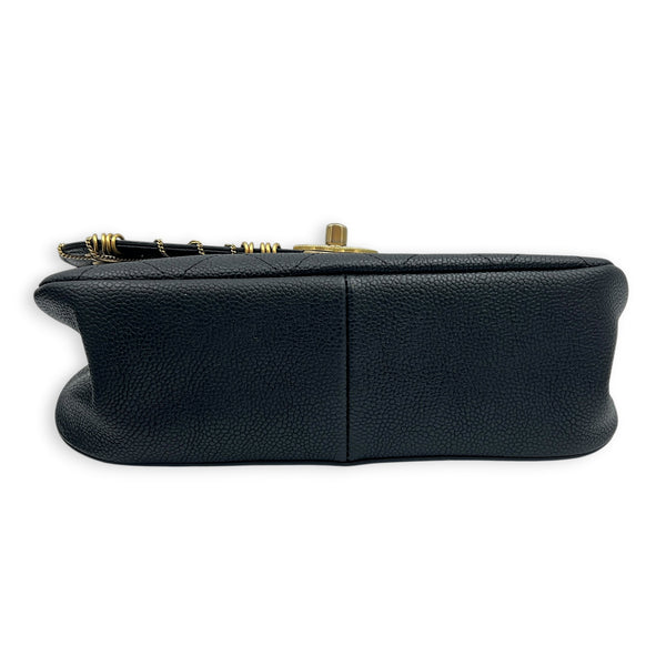 Piercing Chic Flap Top Handle Bag Black in Caviar Leather, Mixed hardware