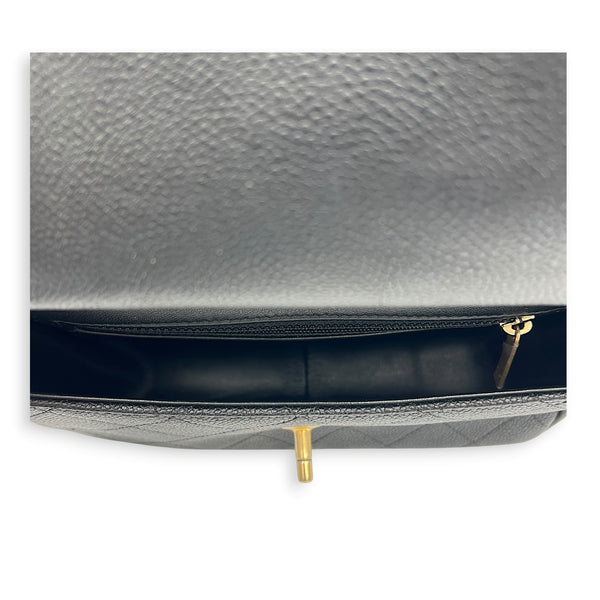 Piercing Chic Flap Top Handle Bag Black in Caviar Leather, Mixed hardware