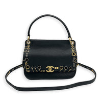 Piercing Chic Flap Top Handle Bag Black in Caviar Leather, Mixed hardware