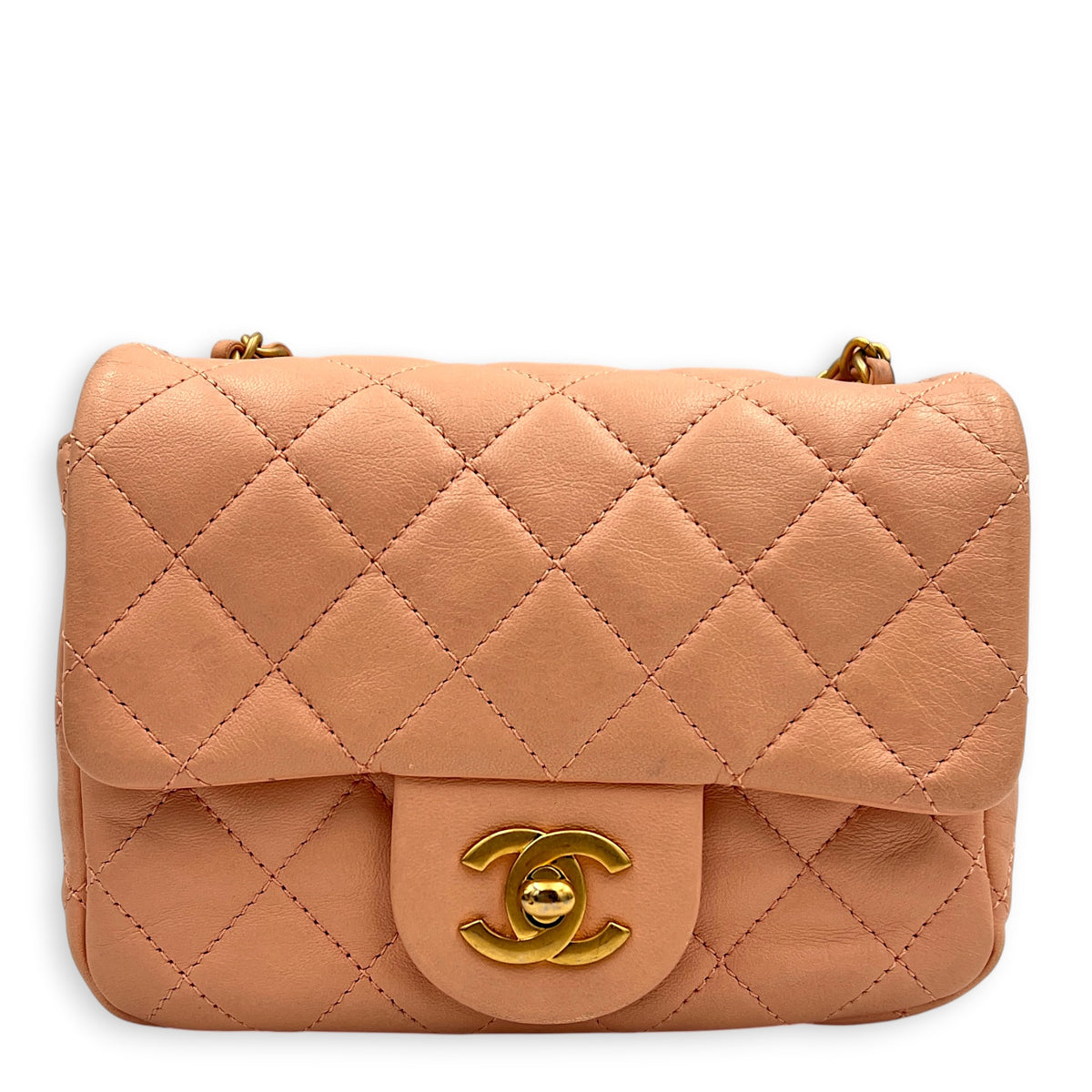 Pearl Crush Square Shoulder Bag Beige in Lambskin, Gold hardware
