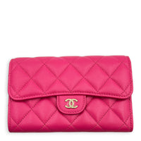 CC Wallet Pink in Caviar Leather, Gold hardware